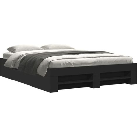 Cadre de lit en bois d'ingénierie noir (matelas non inclus), 150 x 200 cm (1/5)