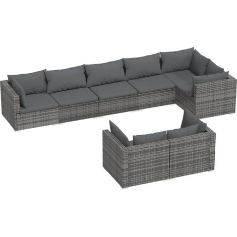 Maison Exclusive - Set Divani da Giardino 8 pz con Cuscini in Polyrattan Grigio (1/5)