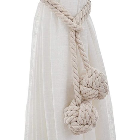 Lot de 2 Embrasse à Rideaux Double Pompon Tricoter à la Main Tricot Rideau Bandage décoration de Fenêtre Corde Pince Boucle Coton Accessoires de Rideau Chambre Salon Maison Bureau (1/3)