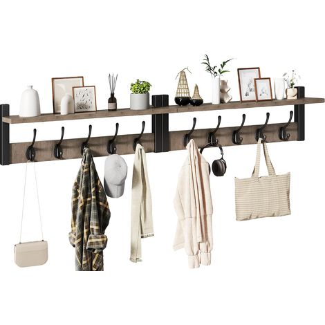 2 en 1 Grand Porte Manteau Mural Bois, Gris Argenté HWS004Y-2 (1/5)