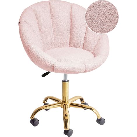 Chaise de Bureau Moderne en Bouclé Réglable en Hauteur Pivotant Rose Pastel Annabelle (1/5)