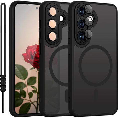 Custodia magnetica per Samsung Galaxy S23 FE compatibile con MagSafe, protezione completa della fotocamera, cover posteriore opaca traslucida antiurto, nera (1/5)