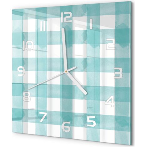 Horloge Murale Carrée Silencieuse Verre Trempé Décoration Maison Moderne Grille bleue 30x30 cm (1/5)