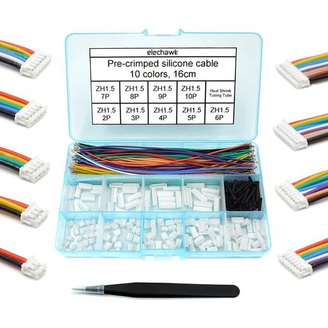 Kit de connecteurs 1,5 mm et câbles en silicone pré-sertis 28 AWG compatibles avec le connecteur 1,5 - Adaptateur de câble avec boîtier à 2/3/4/5/6/7/8/9/10 broches et une longueur de fil de (1/5)