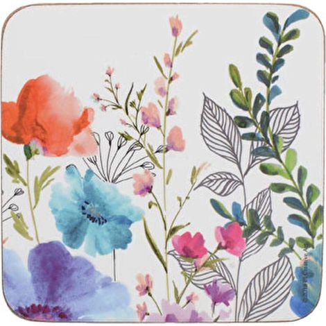 sous-Verres imprimés avec Dos en liège, carrés, Multicolores, 10,5 cm, Lot de 4 (1/2)