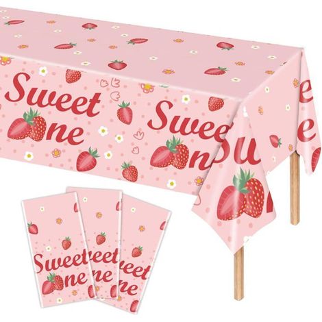 3er-Set Plastiktischdecken mit Erdbeermuster - 137 x 274 cm - Ideal für Geburtstage oder Babypartys