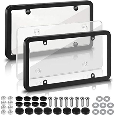 Lot de 2 supports de plaque d'immatriculation, en plastique noir, compatibles avec la plupart des plaques américaines standard - Vis et cache-vis inclus (1/5)