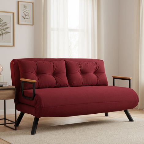 Schlafsofa Calvin, 2-Sitzer, mit Stauraum, klappbar, Click-Clack-Mechanismus, 133x78 cm, Rot (1/5)