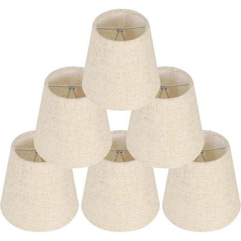 Ensemble de 6 abat-jour pour lampes de table, abat-jour à pince, abat-jour de rechange en lin, petits abat-jour à pince pour tables de chevet, appliques murales en cristal et chandeliers (1/4)