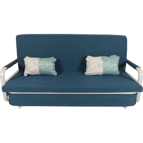 Divano letto HHG-530, sofà, funzione letto box superficie sdraiata, 190x185cm, stoffa/tessuto blu scuro