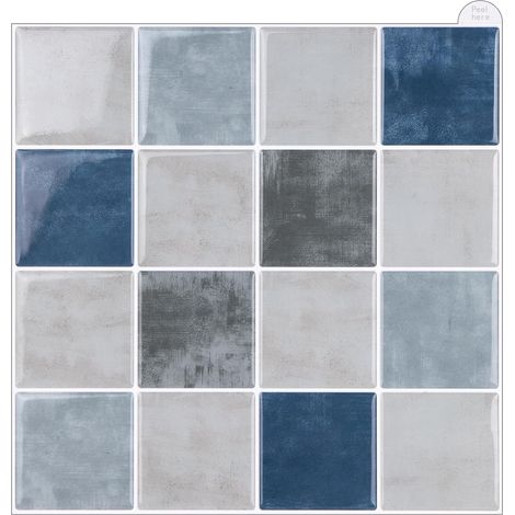Carreaux Adhésifs Carrés Pour Cuisine, Autocollants Mosaïque 3D, Lot De 10 Carreaux Muraux À Décoller Et Coller, Autocollants Bleu Pour Cuisine Et Salle De Bain (22,9 X 22,9 cm) (1/5)