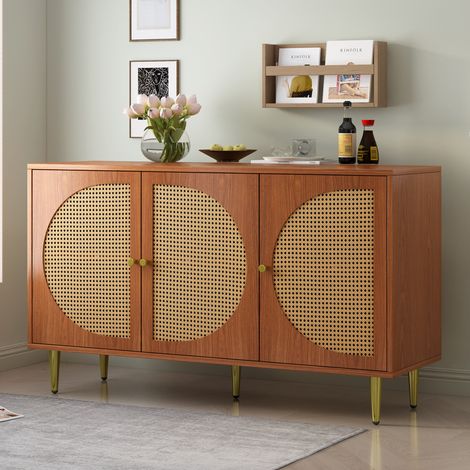 Credenza 3 ante in rattan, 129,8 x 40 x 76 cm, colore noce DESVIAE (1/5)