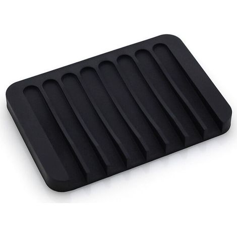 Porte-savon avec évacuation en silicone noir, idéal pour la salle de bain, la cuisine ou l'évier. (1/5)