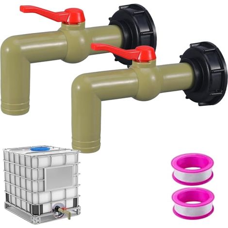 Adattatore per tubo da giardino, 2 raccordi in plastica per serbatoi IBC, valvola a sfera da 1 pollice, accessori per serbatoi con connettori per tubo a nastro, attacco rapido per tubo (1/5)