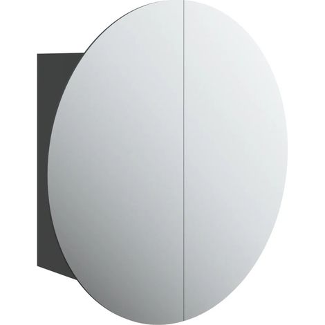 Mobiletto rotondo a parete con specchio e illuminazione a LED 47 x 47 x 17 cm elegante vano contenitore in legno nero 020047109