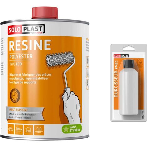 Soloplast – Résine polyester type éco 2 KG – Durcisseur MEC 100g inclus – Pré accélérée, thixotrope, contrôle optique – Pour moulages et recouvrements
