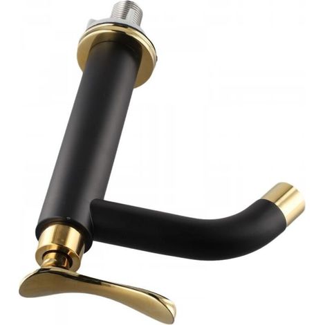 Robinet simple pour lavabo/armoire de salle de bain en acier inoxydable 304, noir et or, avec poignée pour lavabo (court) (1/4)