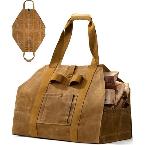 Firewood Carrier, 2 in 1 Waterproof Oilcloth Carry Bag, Extra Large with Handles, Wood Basket for Camping, BBQ and Outdoor