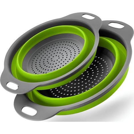Cestino/scolafrutta pieghevole in silicone – portatile, salvaspazio, facile da pulire – taglia unica (24 cm) – verde (1 pezzo) (1/5)