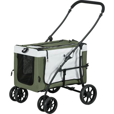 Poussette pour chien Dog Buggy pliable panier amovible Noir Vert foncé Blanc 81x58x97.5 cm