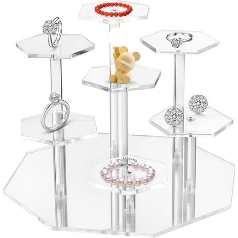 Transparenter Acryl-Präsentationsständer, 7-stufiger Acryl-Figuren-Präsentationsständer, transparentes sechseckiges Regal, ideal zur Präsentation von Parfums, Schmuck, Desserts, Figuren usw.