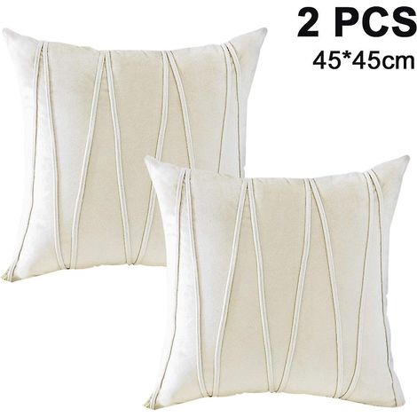 Lot de 2 housses de coussin, velours rayé, fermeture éclair invisible, 45x45 cm, pour salon, lit, voiture (1/5)