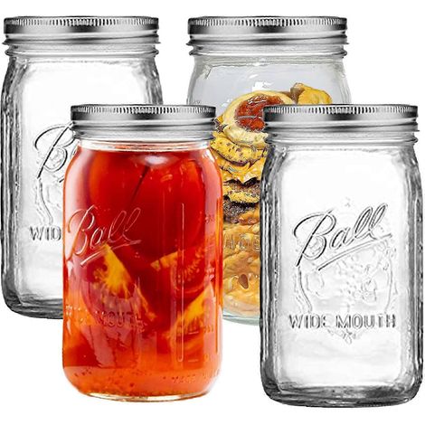 Lot de 4 bocaux Mason à large ouverture de 946 ml (32 oz) pour la conservation et la mise en conserve (1/5)