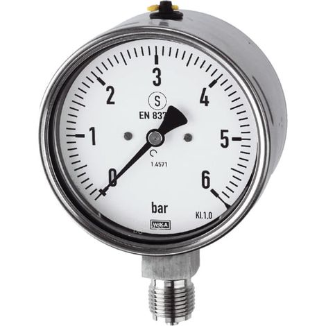 Riegler Mano, CrNi-Stahl, Sicherh., G 1/4 radial unten, 0-10,0 bar, Ø 63 (1/2)