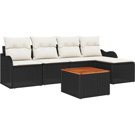 Garden Sofa Set with Storage 6 pcs Black and Cream Poly Rattan vidaXL
