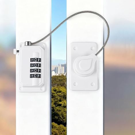 Verrou à Code pour Fenêtre et Porte, Système de Blocage Sans Perçage avec Adhésif Fort, Serrure Numérique pour Frigo, Armoire, Tiroir Coulissant (Blanc) (1/5)