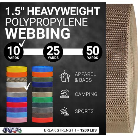 Sangle en polypropylène Lourd Sangle en polyéthylène Robuste pour réparation d'équipement de Bricolage en extérieur, 3,8 cm x 9,1 m, Brun Clair (1/5)