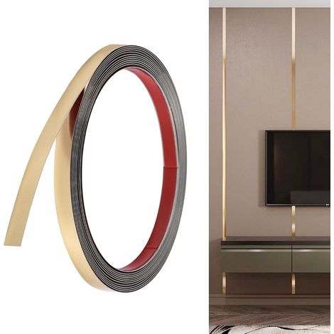 Baguettes autocollantes, 10m x 1,0cm, baguettes autocollantes en acier inoxydable 201 doré, baguettes flexibles en métal pour toilettes, bord de carrelage, angle de mur, plinthe, sol (1/5)