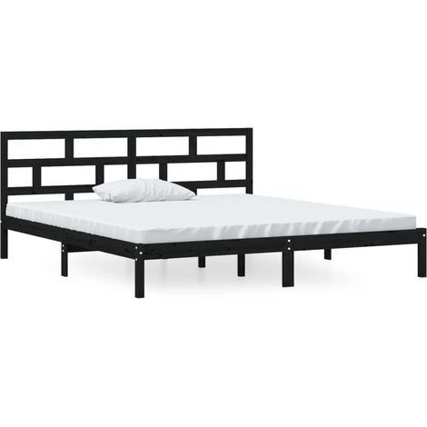 Maison Exclusive - Cadre de lit sans matelas noir bois massif 140x190 cm (1/5)