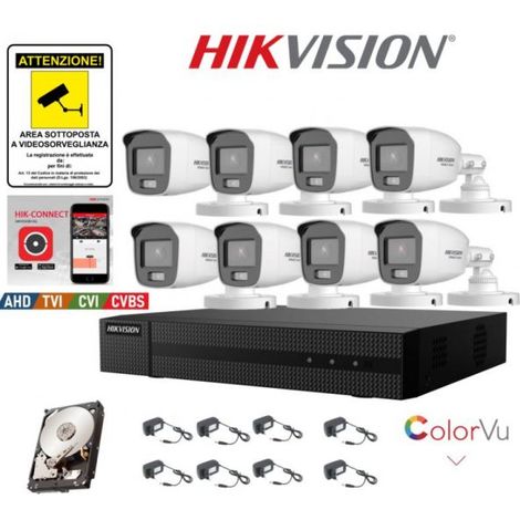 Kit videosorveglianza Hikvision DVR 8 canali 8 telecamere Color Vu 2mpx 500GB