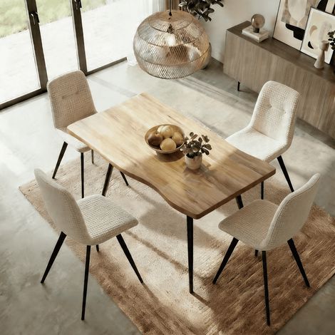 Avara 5 Piece Dining Set 140cm Table and x4 Ashford Upholstered Chairs - Off White (1/5)