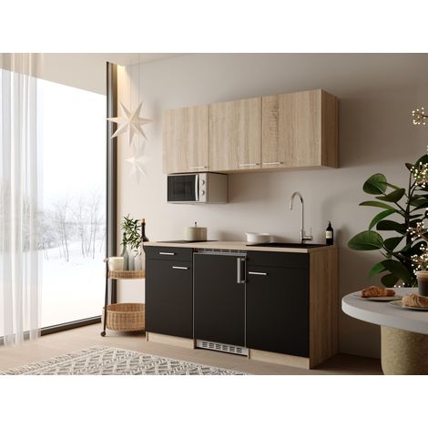 Küche Küchenzeile Einbauküche Singleküche Eiche Schwarz Ingrid 150 cm Respekta