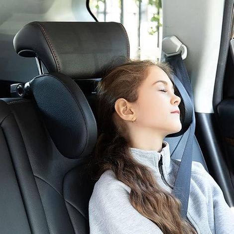 Car Headrest for Kids and Adults, 180° Adjustable Side Pads, Memory Sponge Head and Neck Support (Black) (1/5)