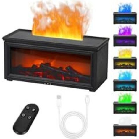 Diffuseur d'arômes 3D effet cheminée, humidificateur 250 ml avec télécommande, diffuseur d'huiles essentielles avec 7 couleurs d'éclairage, 3 minuteries, arrêt automatique, pour chambre ou bureau