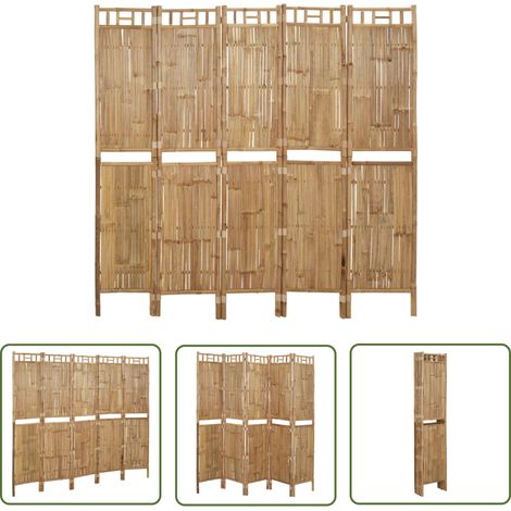 The Living Store Cloison de séparation 5 panneaux Bambou 200x180 cm - Séparateur De Pièce - Écran De Confidentialité - Cloison Pliable - Bambou - Décoration Intérieur (1/5)