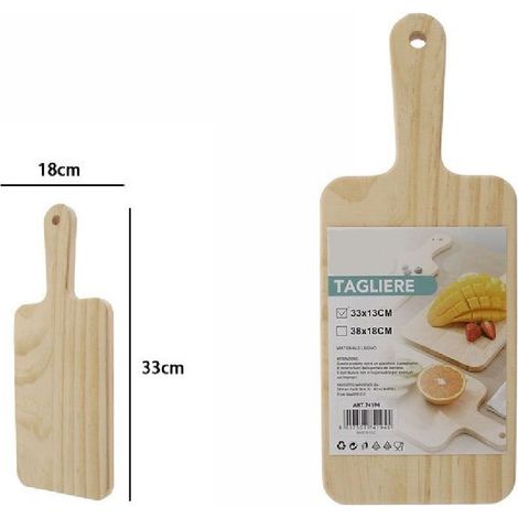 TrAdE Shop Traesio - Tagliere Rettengolare In Legno Affetta Pane Salumi Carne Con Manico 33x18cm 74194 -