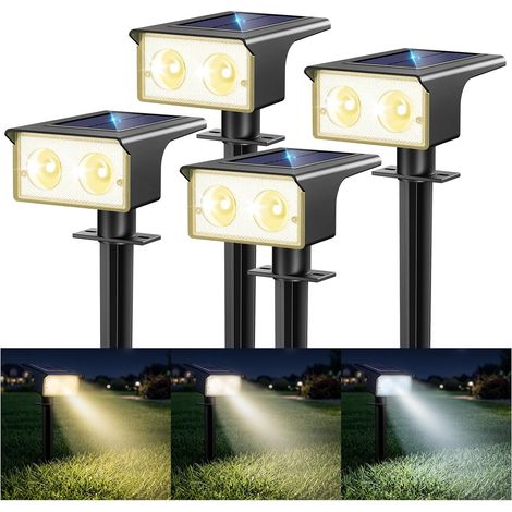 Lot de 6 Lampe Solaire Extérieur, Spot Solaire Exterieur 3 Couleurs (3000/4500/6000 K) – Projecteurs Solaire IP65 Étanches,Lumiere Solaire pour Jardin Allée Chemin (1/5)