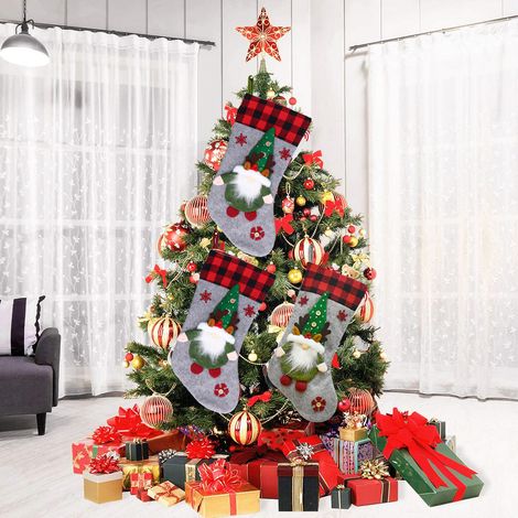 Décorations de Noël, poupées sans visage, chaussettes de Noël, Père Noël, sacs cadeaux de Noël pour enfants, gris (1/5)