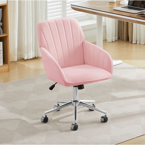 Chaise de bureau 50x59 cm rose en velours avec hauteur reglable et rotation 360 degres (1/5)