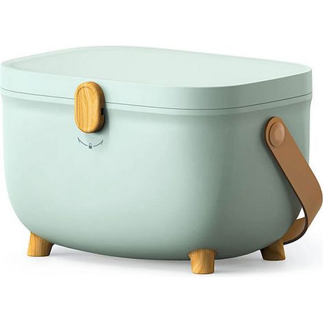 Boîte de rangement médicaments plastique ovale double couche multi compartiments grande capacité organiseur médical pour maison dortoir vert (1/5)