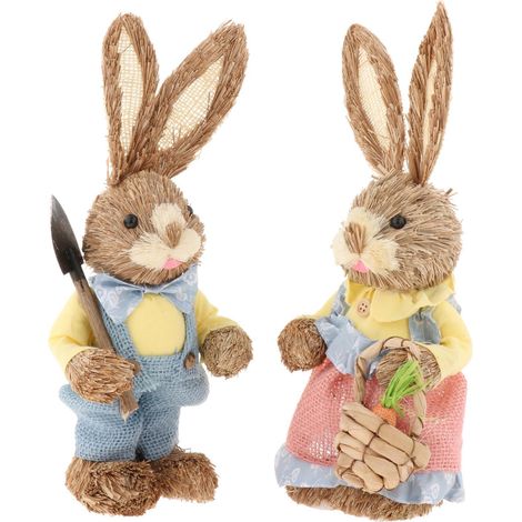 Pâques Lapin De Paille 35cm Fournitures De Fête Des Animaux Pour Bureau De Vacances Intérieur Jaune (1/5)