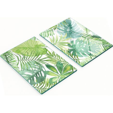 Planches à découper décoratives en verre trempé, motif feuilles tropicales, 2 x 40 x 52 cm (1/5)