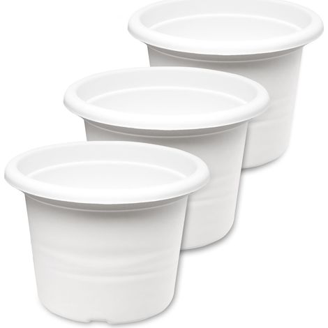 Garronda Pot de Fleurs Plastique Pot Rond pour Fleurs et Plantes GD-0022 (3 Pièces Blanc, ⌀ 28cm H 20cm)