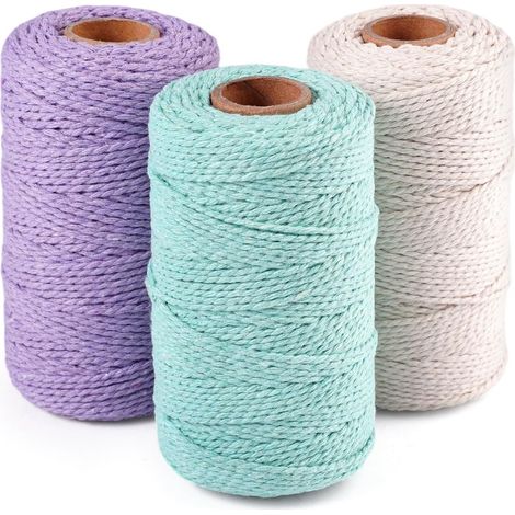 3 Rouleaux Corde Macramé, 2 mm x 100 m Fil Macramé, Macrame Corde (1/5)