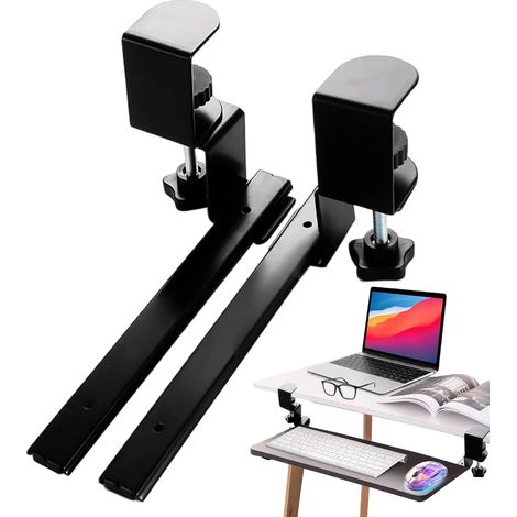 Riel para bandeja de teclado genérico - Soporte giratorio para computadora para mesa de oficina en casa Soporte deslizante ajustable con riel de deslizamiento suave, organizador debajo del escritorio