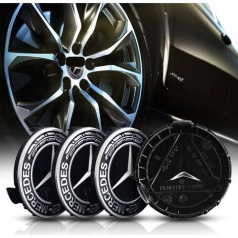 Juego de 4 tapacubos para Mercedes-Benz de 75 mm, aluminio + ABS. Tapacubos centrales de ABS. Accesorios para automóviles. (1/3)